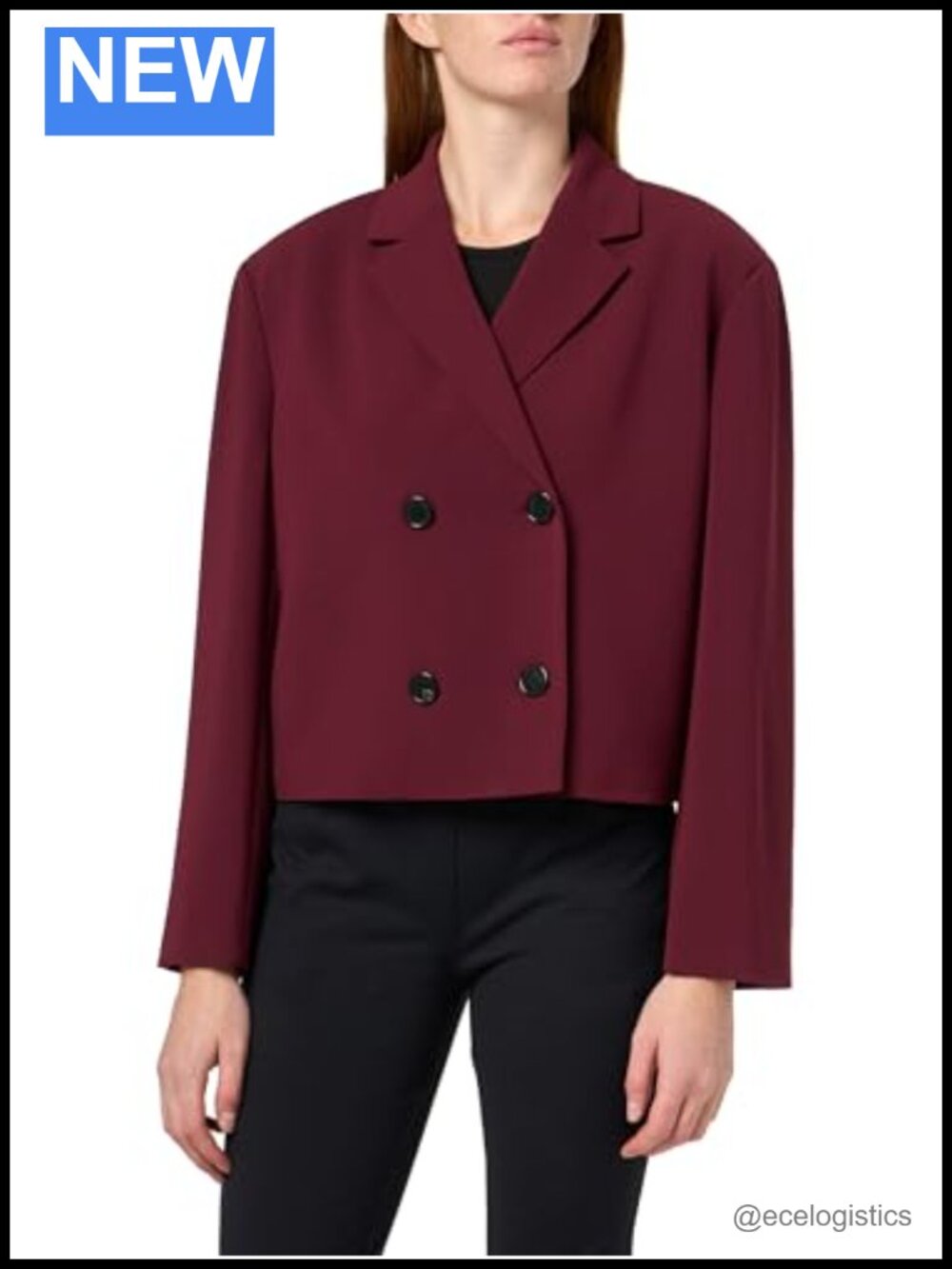 Cropped Double Breasted Blazer Jacket - 70% Triacetate 30% Polyester